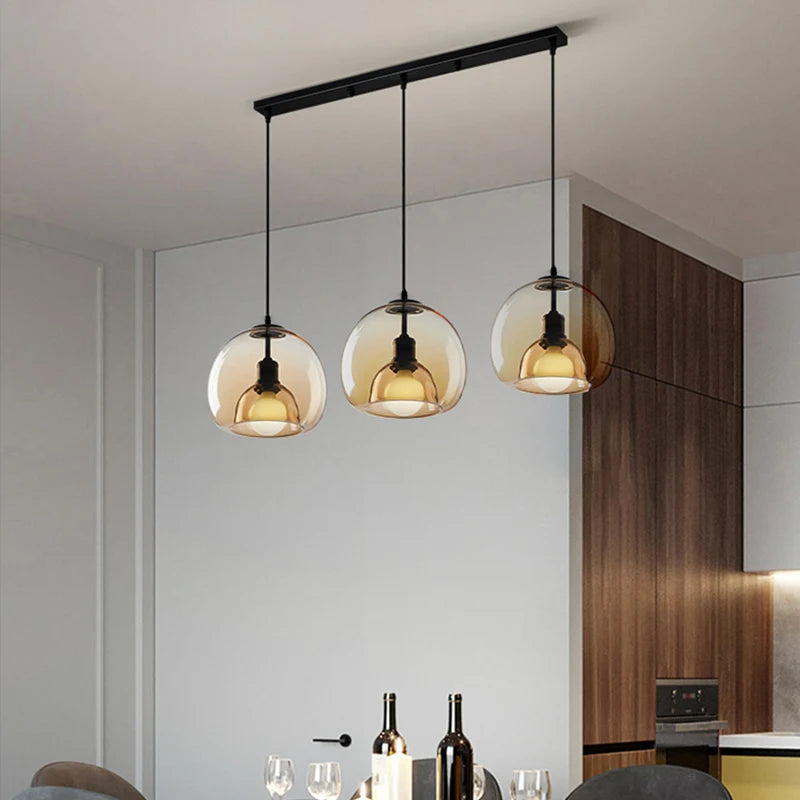 lampe verre table industrielle suspendue fumée gris ambre led e27 suspension - vue 5 sur 10