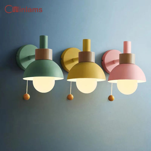 applique murale en bois avec interrupteur à tirette design nordique
