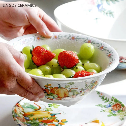 Assiette ceramique motif citrouille lapin style jardin