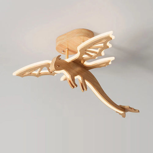 plafonnier led dragon en bois nature nordique pour enfants - vue 2 sur 7