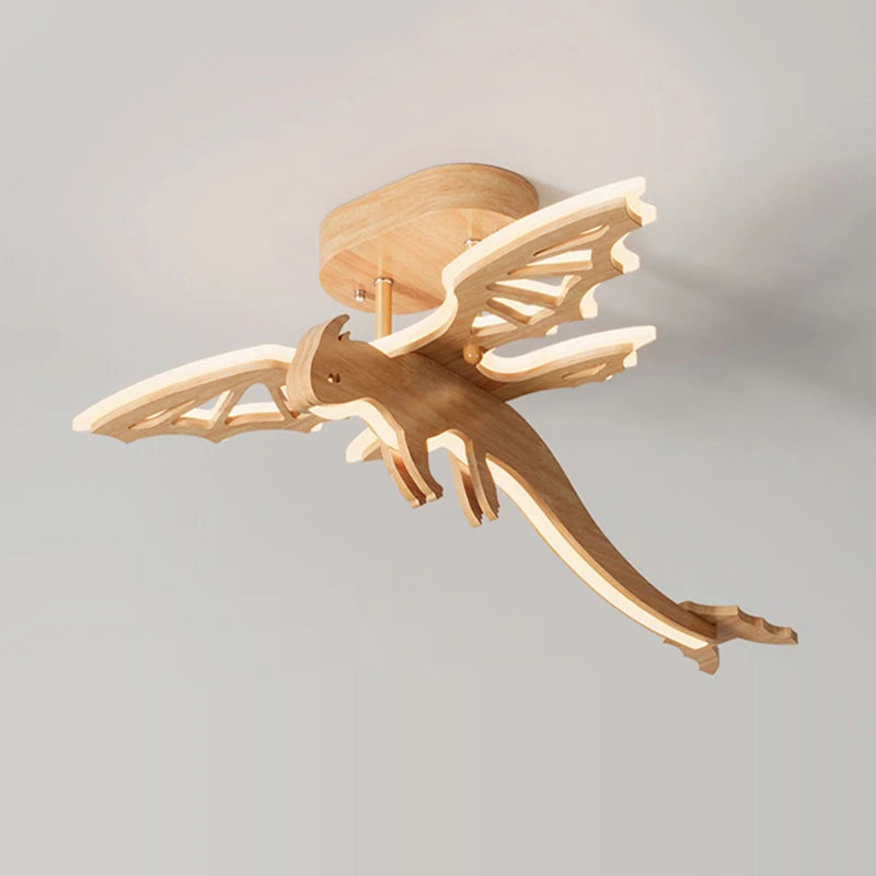plafonnier led dragon en bois nature nordique pour enfants