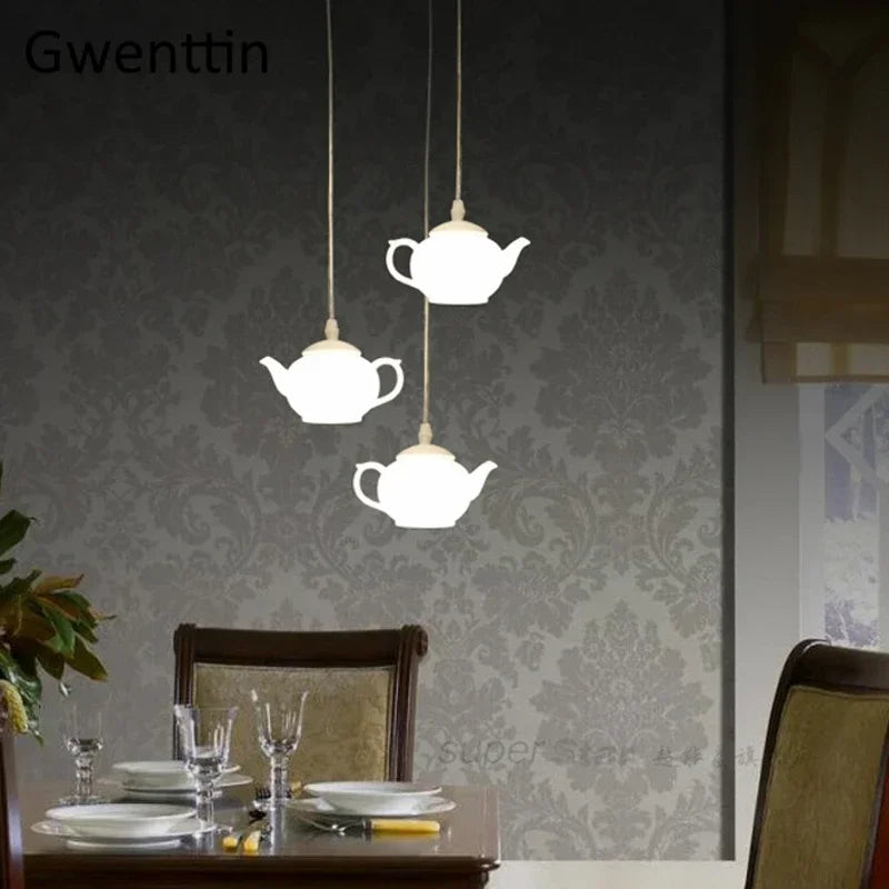 suspension théière moderne à led pour décoration intérieure nordique