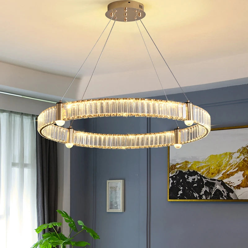 Lustre led anneau rond en cristal design nordique post-moderne