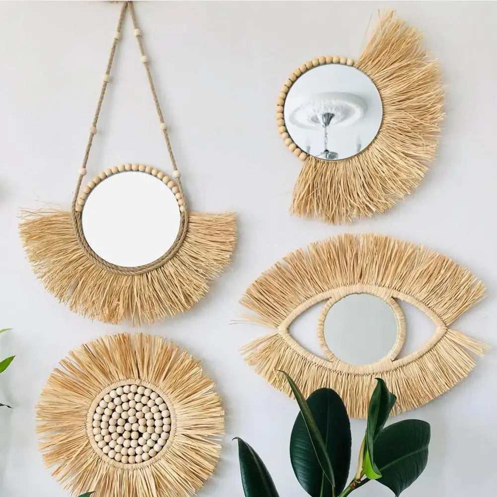 miroir suspendu en paille acrylique design et pratique - vue 3 sur 10