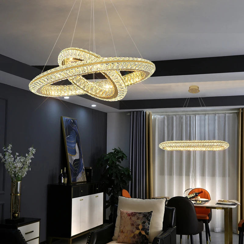 Luxe Cristal LED Suspension Lumières Villa Salon Salle À Manger Éclairage Décor Lustre Lustre Lampe Intérieur Hôtel Bar Luminaires