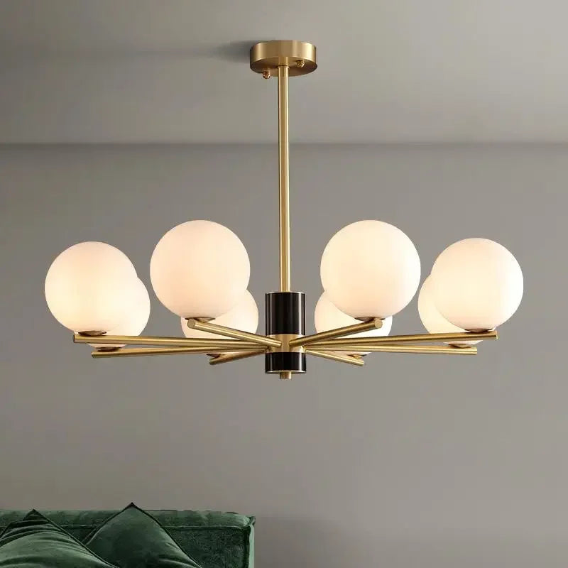 suspension nordique luxe en cuivre doré avec boules de verre blanches