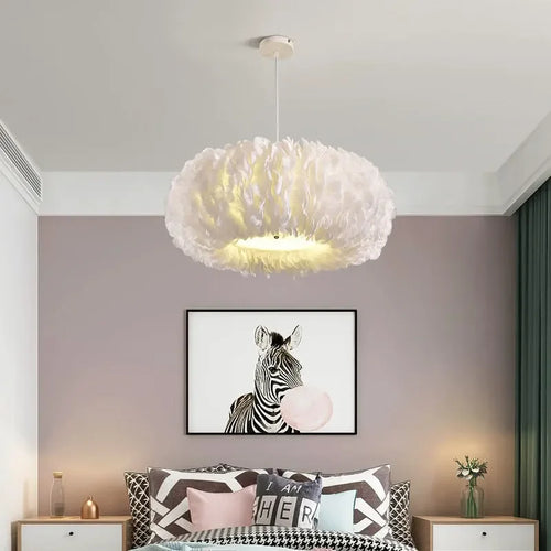 lustre led moderne avec décoration en plume pour intérieur - vue 4 sur 11