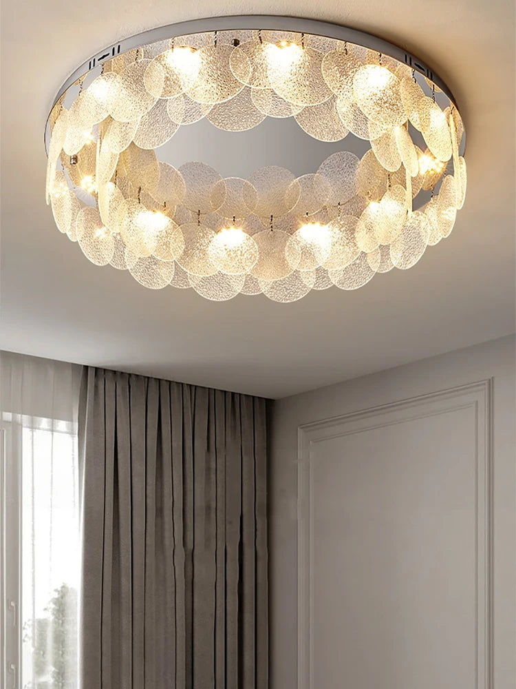 plafonnier led luxe rond en verre argent moderne - vue 4 sur 10