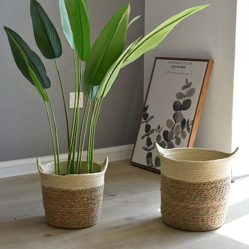 panier de rangement en paille pour décoration artisanale moderne - vue 7 sur 12