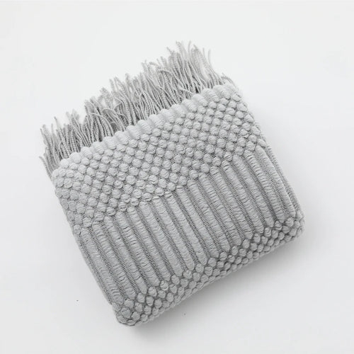plaid tricot acrylique léger avec pompons pour canapé