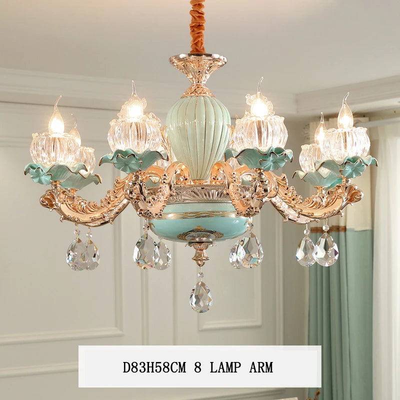 lustre de luxe moderne style européen rétro en cristal et céramique - vue 10 sur 13