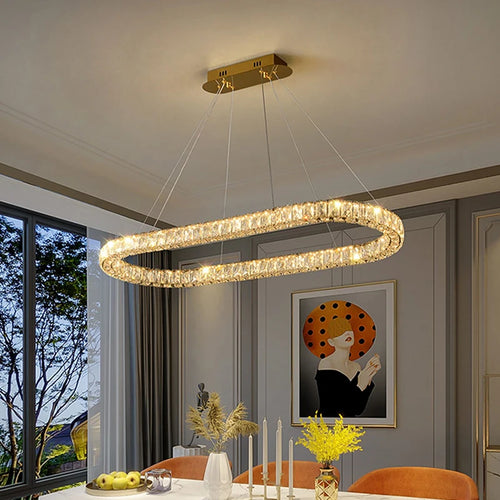 Anneau de luxe plafonnier moderne chambre salon plafonnier en cristal doré brillant Dimmable LED plafonniers suspendus - vue 5 sur 5