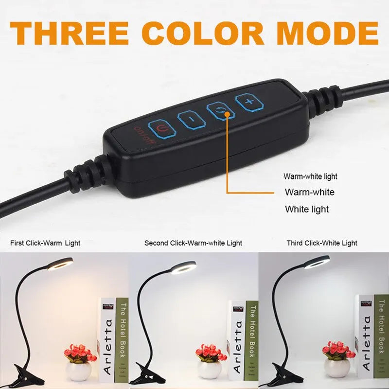 48 LED lampe de bureau pince USB livre lumière chevet 360 ° Flexible Protection des yeux col de cygne lampe de lecture luminosité réglable 3 niveaux - vue 7 sur 7
