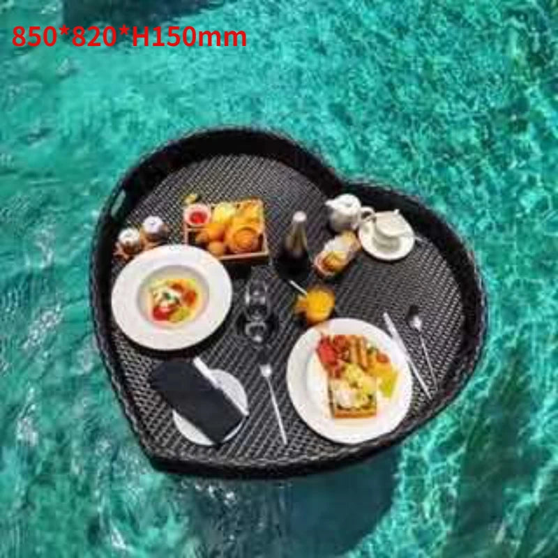 plateau en rotin nordique pour fruits et boissons de piscine