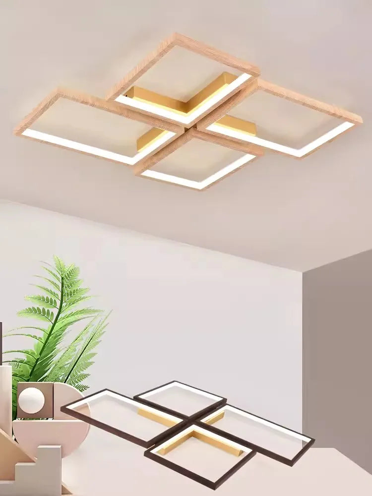 plafonnier led design moderne en métal et bois élégant - vue 3 sur 10
