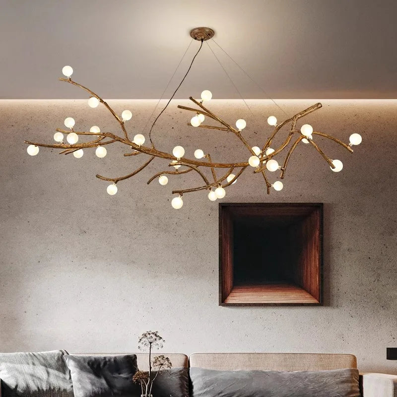 Lustre LED style branche de bois design moderne