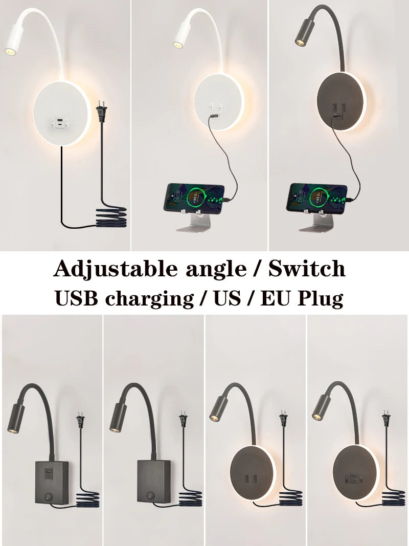 applique murale led moderne avec ports usb et interrupteur - vue 3 sur 22