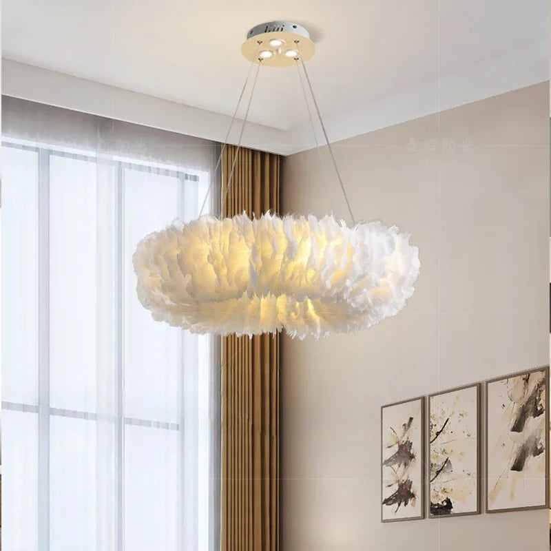 lustre nordique moderne avec plumes led pour décoration intérieure