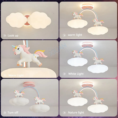 plafonnier licorne animée avec télécommande et lumière spectre complet - vue 6 sur 8