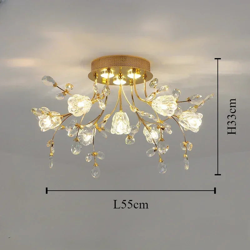 plafonnier led vintage en cristal à fleurs décoratif