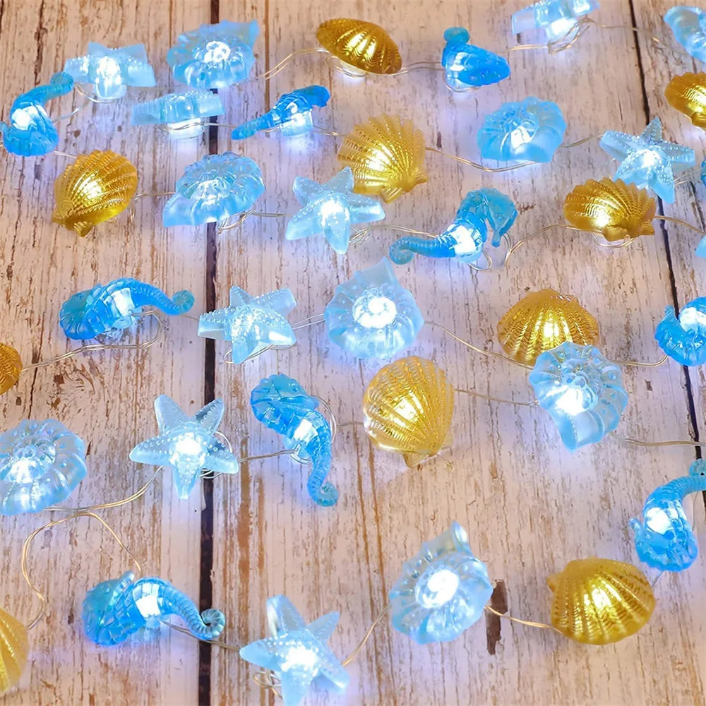 guirlande lumineuse coquillages et étoiles de mer décorative - vue 3 sur 8