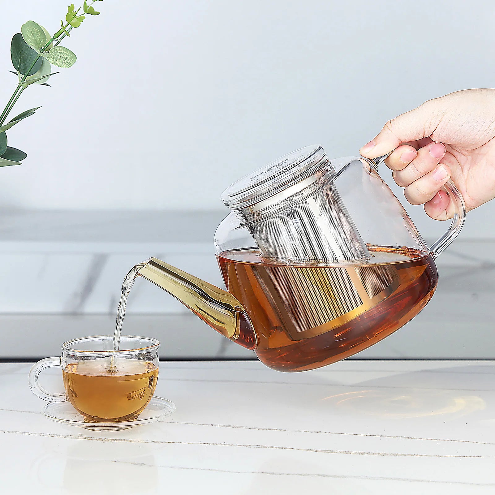 Théière verre borosilicate 1 5l infuseur inox amovible - vue 3 sur 6