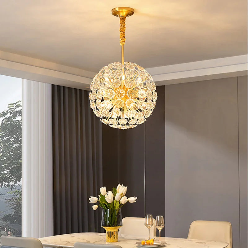 lustre cristal pissenlit cuivre suspension à led décorative - vue 6 sur 12
