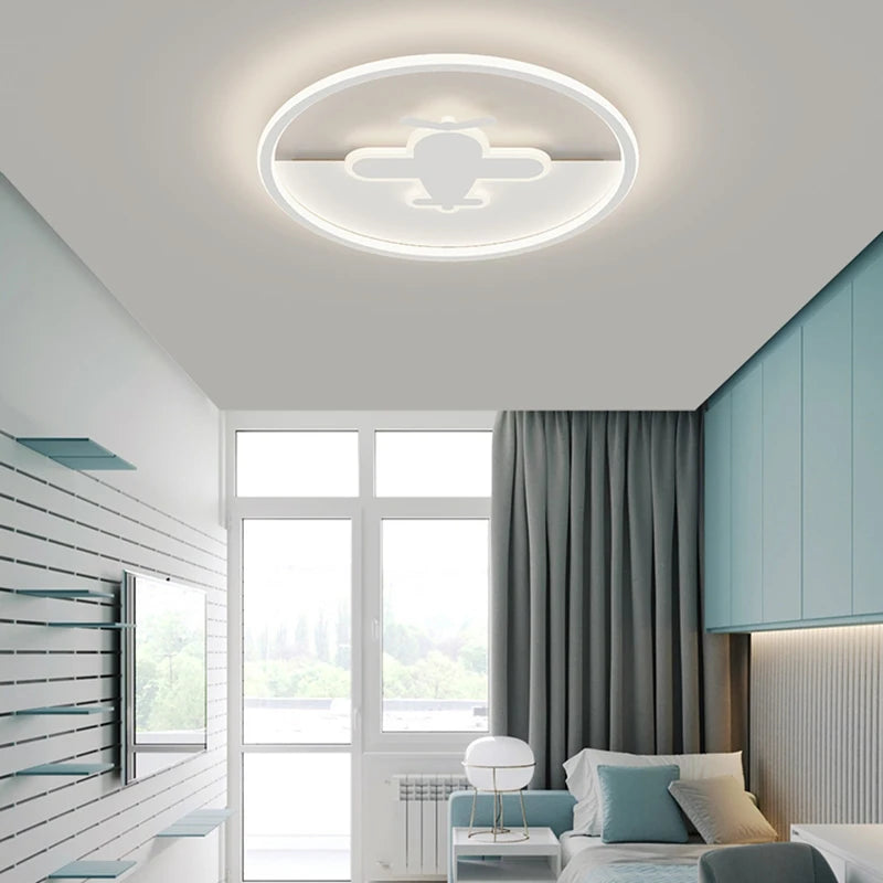plafonnier rond scandinave motif avion et nuage pour enfants