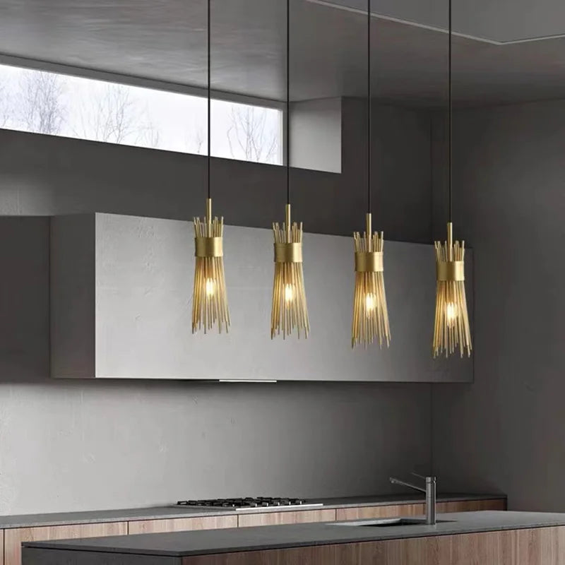 lustre en cuivre plein led créatif suspendu pour décoration maison - vue 3 sur 16