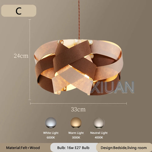 Art Design Restaurant Pendant Lamps Detachable Felt Sconces LED E27 Hanging Light for Living Room Dining Table Green White Pink - vue 11 sur 11