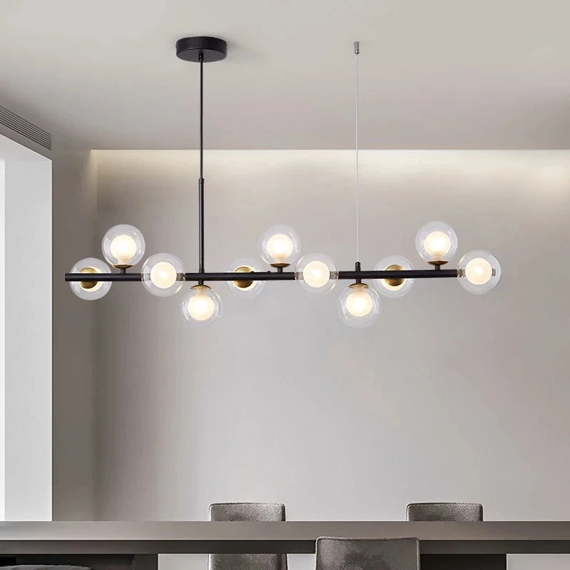 lustre long moderne en boule de verre abat-jour suspendu décoration led - vue 6 sur 30