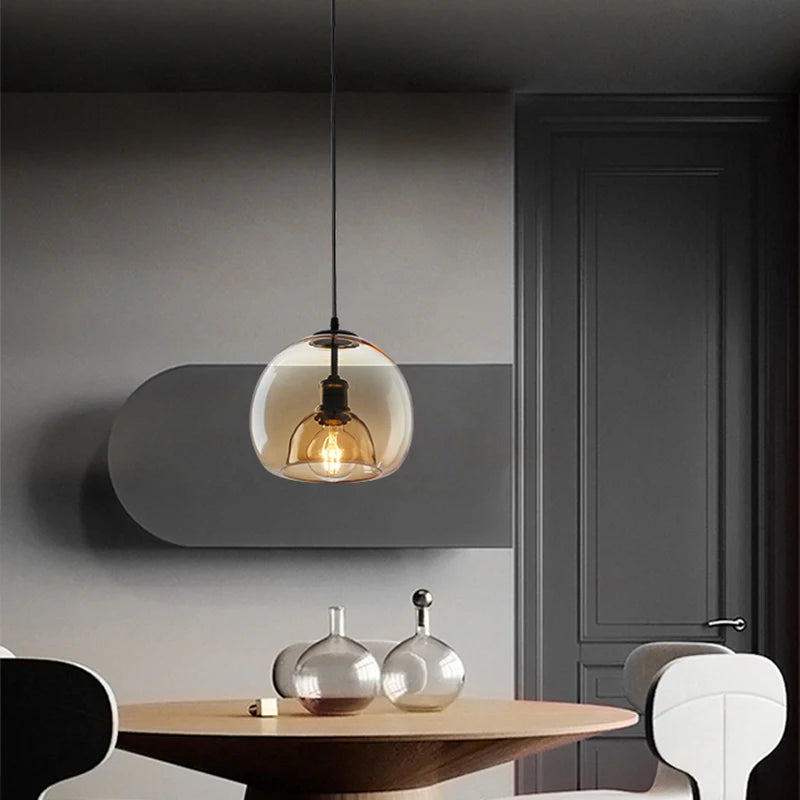 lampe verre table industrielle suspendue fumée gris ambre led e27 suspension - vue 6 sur 10