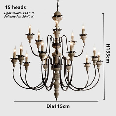 lustre rétro artisanal en bois massif luminaire décoratif suspendu - vue 10 sur 9