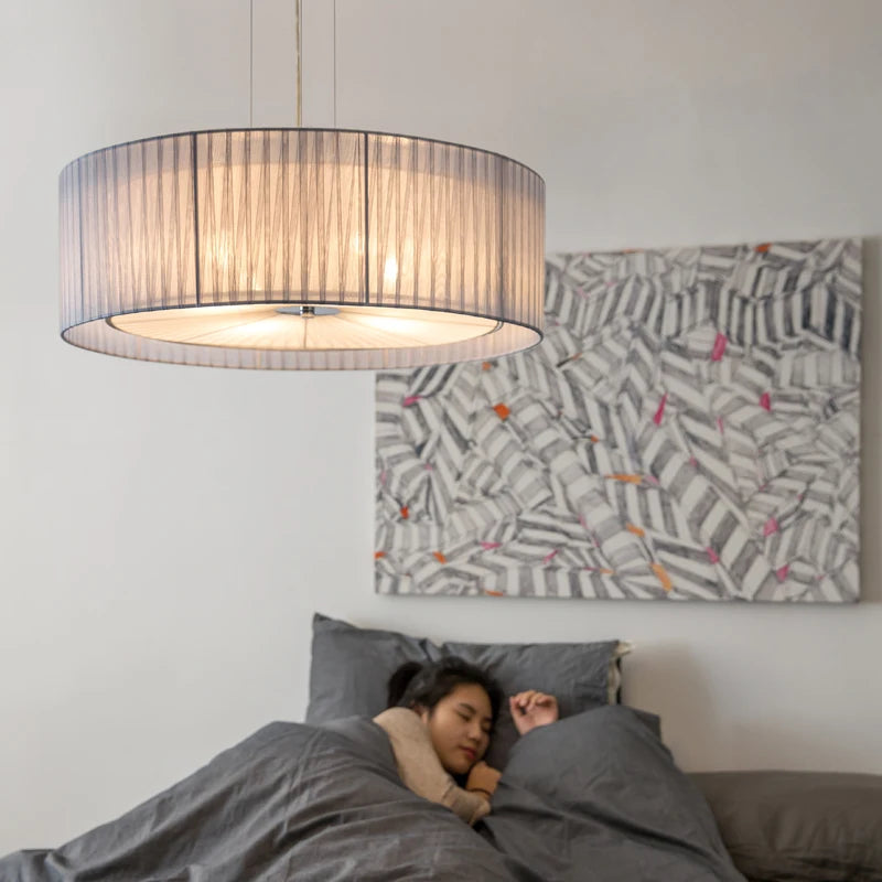 lustre moderne nordique en fer avec abat-jour en gaze