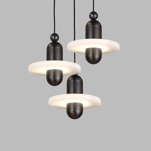 lampe led suspendue en marbre et aluminium avec cordon réglable - vue 3 sur 14
