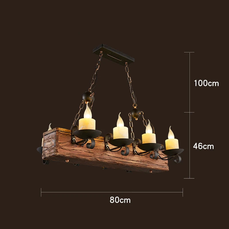 lustre rétro en bois style industriel pour café et restaurant - vue 11 sur 24