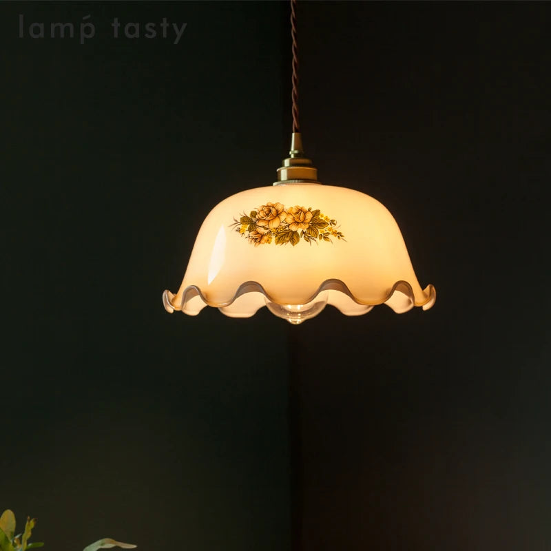 suspension led vintage en verre avec fleurs pour intérieur