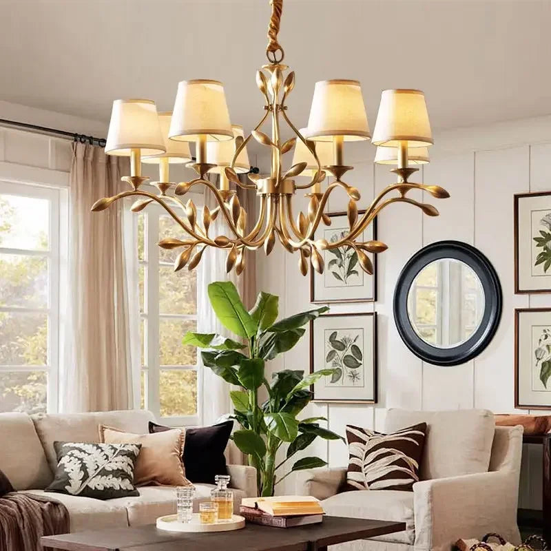 lustre rétro américain en or cuivre avec nuances fleur led