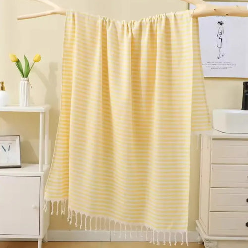 serviette de plage extra large rayures franges absorbante