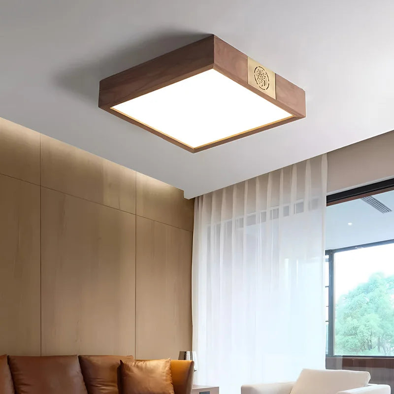 Walnut Wood Square Zen, Wabi-sabi Modern Vintage style, Ceiling light for Living Room, Bedroom, dining Room, Study Room - vue 4 sur 8