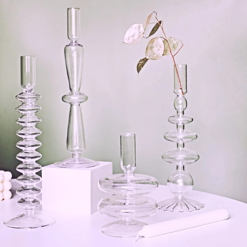 bougeoir en verre transparent décoration intérieure moderne nordique - vue 2 sur 31