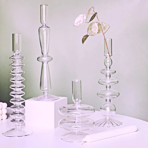 bougeoir en verre transparent décoration intérieure moderne nordique - vue 3 sur 31
