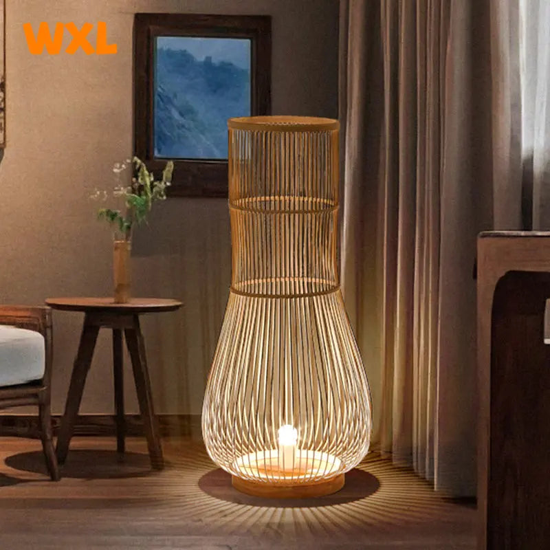 lampadaire en bambou asiatique style zen rustique décoratif - vue 3 sur 7