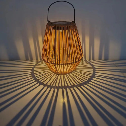 lanterne solaire en rotin pour balcon et jardin décoratif - vue 6 sur 6