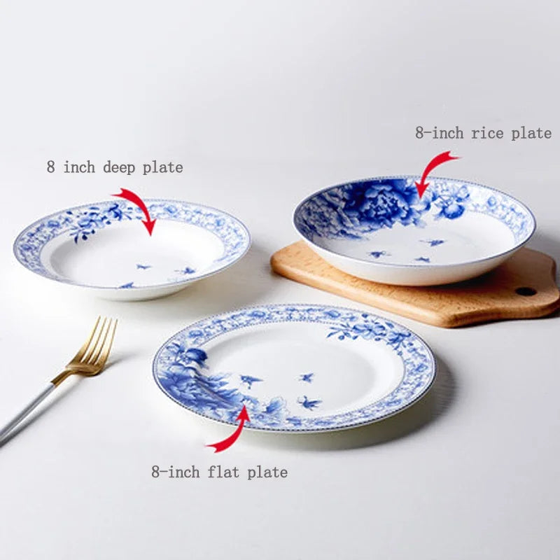 Assiettes poisson Jingdezhen motifs floraux 15 30 cm - vue 6 sur 7