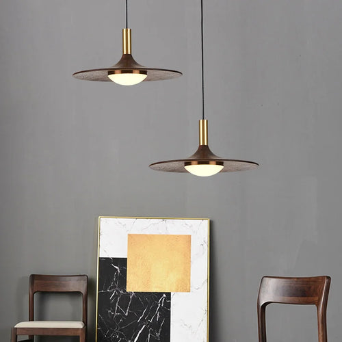 soucoupe volante led en bois massif cuivre éclairage suspendu - vue 4 sur 9