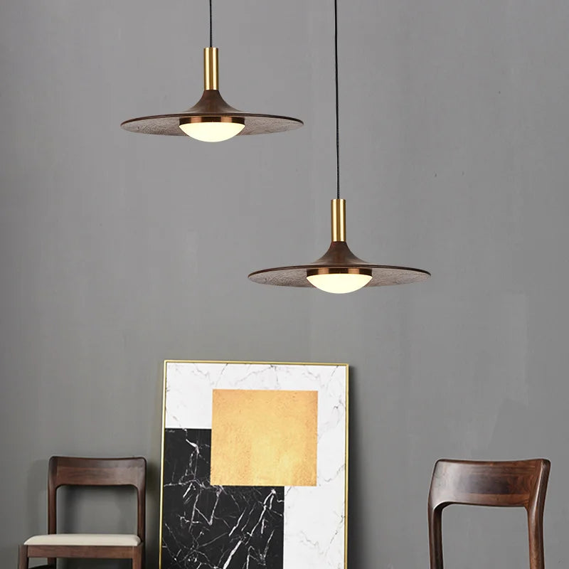 soucoupe volante led en bois massif cuivre éclairage suspendu - vue 4 sur 9