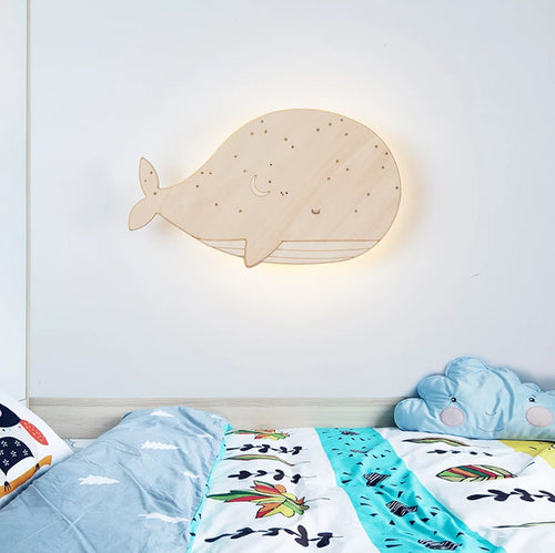 Applique murale led en bois en forme de baleine pour enfants - vue 5 sur 8