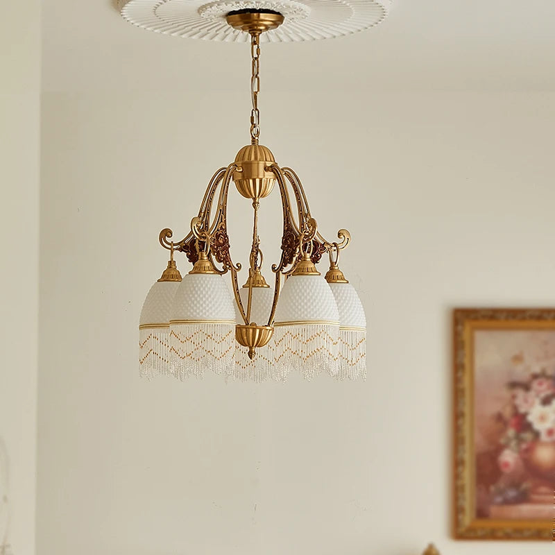 lustre rétro en cuivre avec pampilles vintage médiévales - vue 3 sur 8
