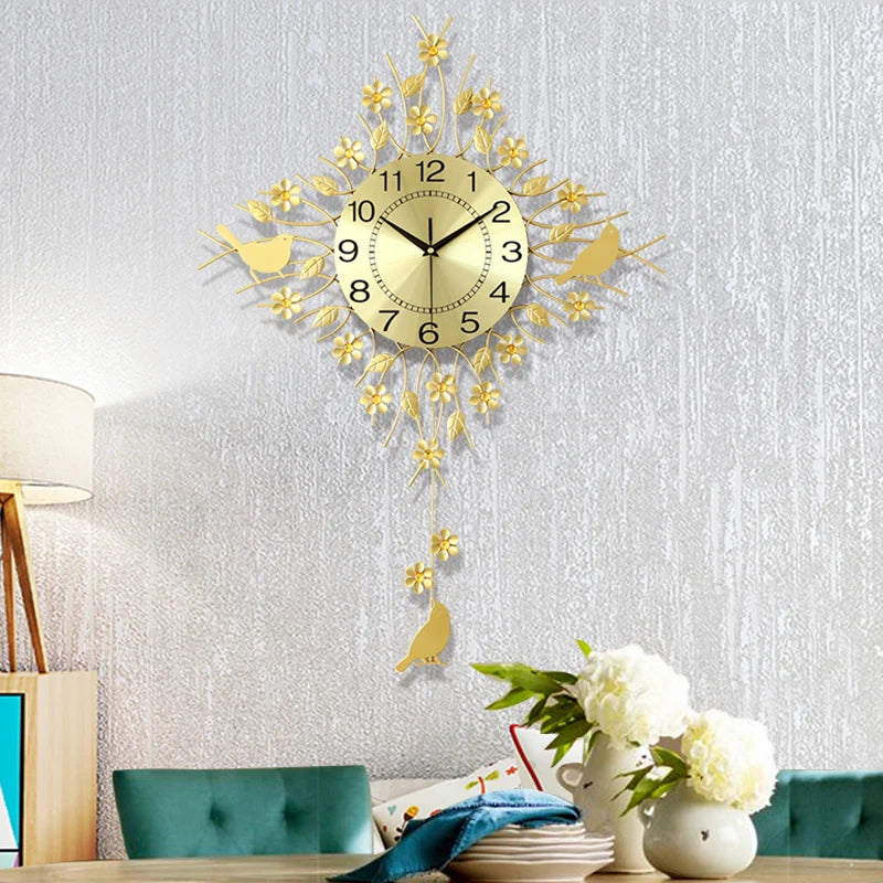 horloge murale à pendule design européen en métal unique - vue 4 sur 19